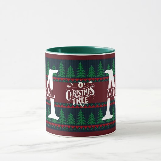 Einfache Elegante Moderne Mongram Weihnachtsfeiert Tasse (Zentrum)