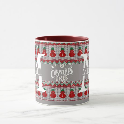 Einfache Elegante Moderne Mongram Weihnachtsfeiert Tasse (Zentrum)