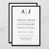 Einfache Elegante Moderne Monogramm Schwarz-weiße  Einladung (Vorne/Hinten)