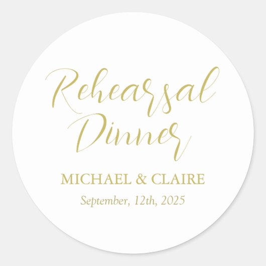 Einfache Elegante Moderne Probe Abendessen Hochzei Runder Aufkleber (Vorderseite)
