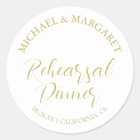 Einfache Elegante Moderne Probe Abendessen Hochzei Runder Aufkleber (Vorderseite)
