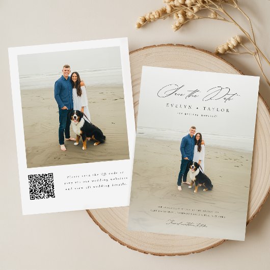 Einfache elegante moderne QR-Code-Foto-Hochzeit Save The Date