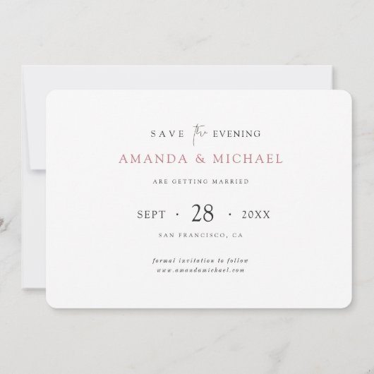 Einfache Elegante Moderne Rette den Abend Save The Date (Rückseite)