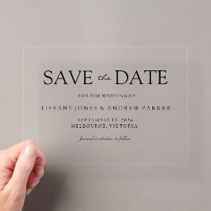 Einfache elegante moderne Schrift Hochzeit Termin Acryleinladungen