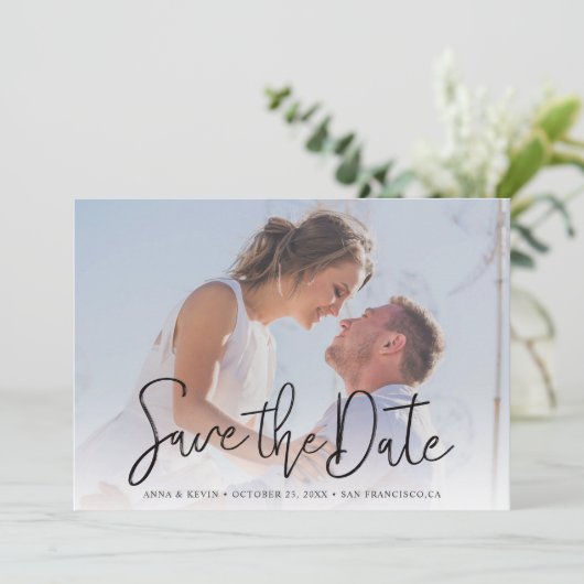 Einfache Elegante Moderne Schwarze Schrift Foto Ho Save The Date (Stehend Vorderseite)