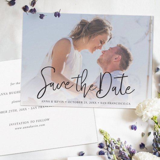 Einfache Elegante Moderne Schwarze Schrift Foto Ho Save The Date