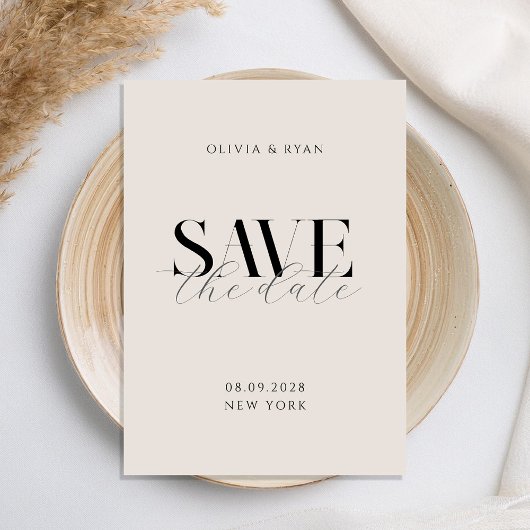 Einfache Elegante Moderne Schwarze und Elfenbeinch Save The Date
