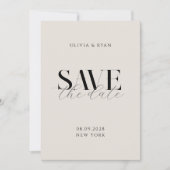 Einfache Elegante Moderne Schwarze und Elfenbeinch Save The Date (Vorderseite)