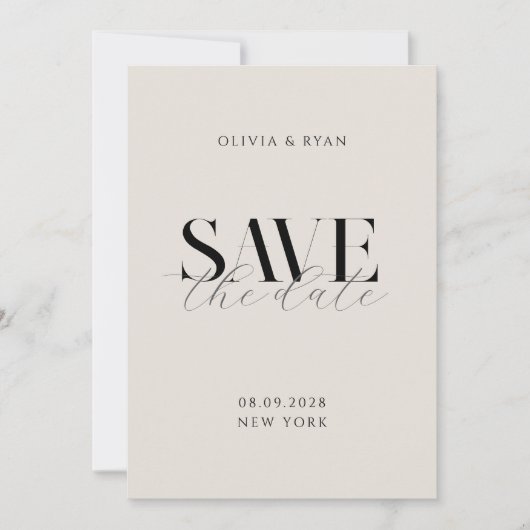 Einfache Elegante Moderne Schwarze und Elfenbeinch Save The Date (Vorderseite)