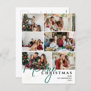 Einfache Elegante moderne Script 6 Foto Weihnachte Feiertagspostkarte