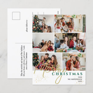 Einfache Elegante moderne Script 6 Foto Weihnachte Feiertagspostkarte