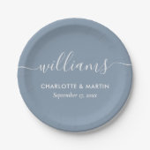 Einfache Elegante Moderne Script Dusty Blue Weddin Pappteller (Vorderseite)