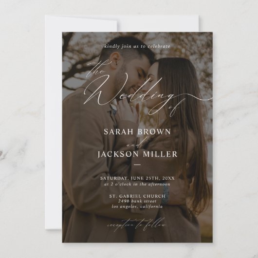 Einfache Elegante moderne Script QR Code Foto Hoch Einladung (Vorderseite)