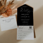 Einfache Elegante moderne Script QR Code Hochzeit All In One Einladung