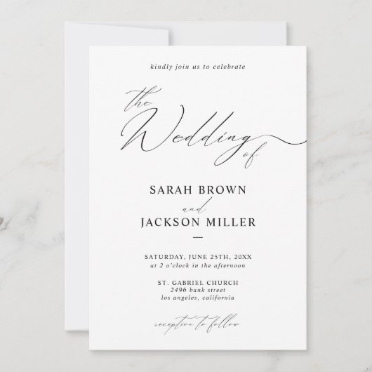 Einfache Elegante moderne Script QR Code Hochzeit Einladung (Vorderseite)