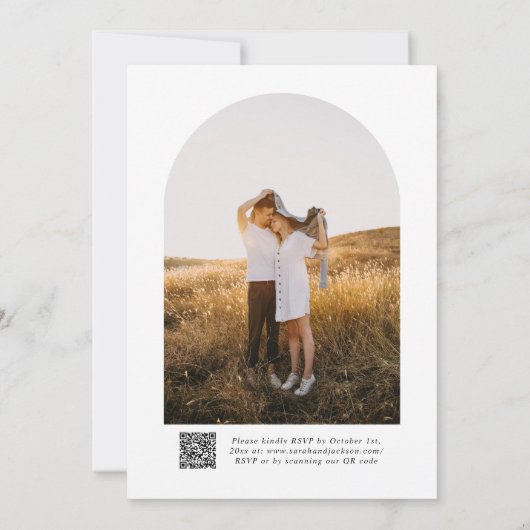 Einfache Elegante moderne Script QR Code Hochzeit Einladung (Rückseite)