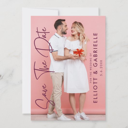 Einfache Elegante Moderne Skript-Foto Hochzeit Save The Date (Vorderseite)