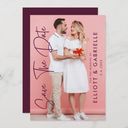 Einfache Elegante Moderne Skript-Foto Hochzeit Save The Date (Vorne/Hinten)