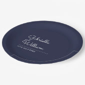 Einfache Elegante Moderne Skripte Navy Blue Pappteller (Schrägansicht)