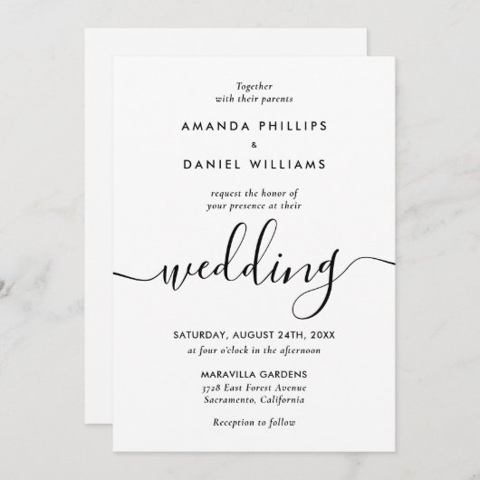 Einfache Elegante Moderne Skripthochzeit Einladung (Vorne/Hinten)