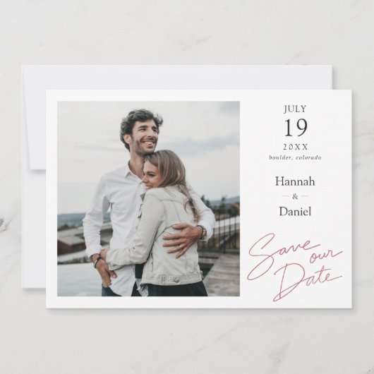 Einfache Elegante Moderne Skripthochzeit Save The Date (Vorderseite)