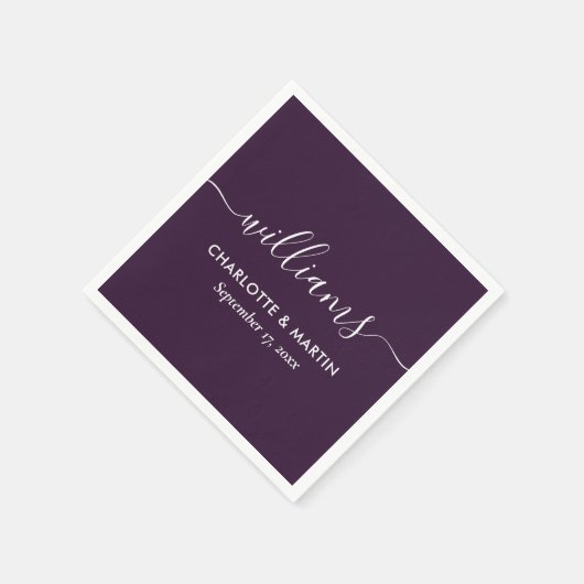 Einfache Elegante Moderne Skriptsprache Lila Hochz Serviette (Ecke)