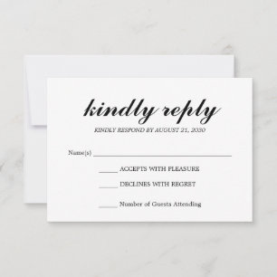 Einfache Elegante Moderne SkriptWedding RSVP Black Karte