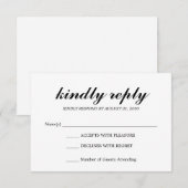 Einfache Elegante Moderne SkriptWedding RSVP Black Karte (Vorne/Hinten)