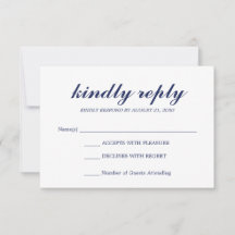 Einfache elegante moderne SkriptWedding RSVP Navy