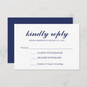 Einfache elegante moderne SkriptWedding RSVP Navy (Vorne/Hinten)