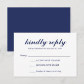 Einfache elegante moderne SkriptWedding RSVP Navy Karte (Vorne/Hinten)