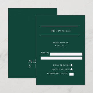 Einfache Elegante Moderne Smaragdgrüne Hochzeit RSVP Karte