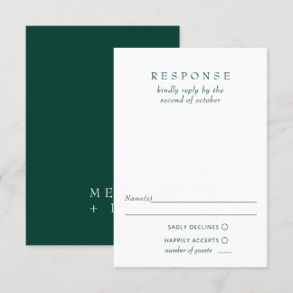 Einfache Elegante Moderne Smaragdgrüne Hochzeit RSVP Karte