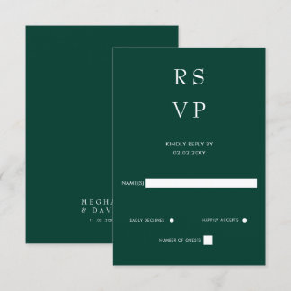 Einfache Elegante Moderne Smaragdgrüne Hochzeit RSVP Karte