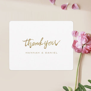 Einfache Elegante Modernes Script Gold White Weddi Dankeskarte