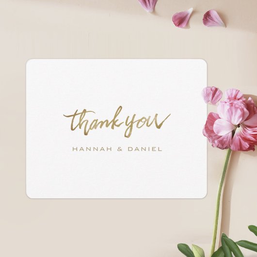 Einfache Elegante Modernes Script Gold White Weddi Dankeskarte