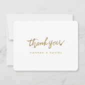 Einfache Elegante Modernes Script Gold White Weddi Dankeskarte (Vorderseite)