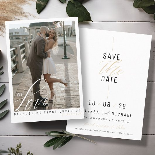 Einfache Elegante Modernes Weißes FotoChristian We Save The Date