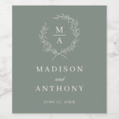 Einfache, elegante Mongram-Hochzeit Weinetikett (Einzelnes Label)