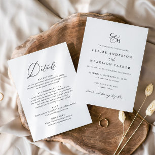 Einfache elegante Mongram-Hochzeitdetails Einladung