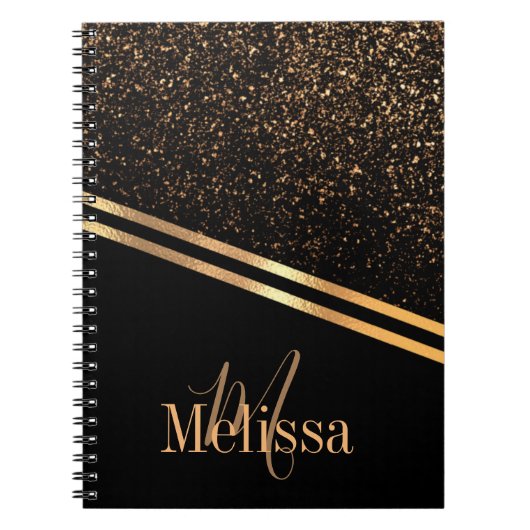 Einfache, elegante Monogram Black and Gold Glitzer Notizblock (Vorderseite)