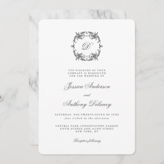 Einfache Elegante Monogram Classic Wedding Einladung (Vorne/Hinten)