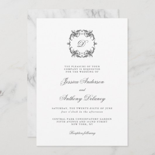 Einfache Elegante Monogram Classic Wedding Einladung (Vorne/Hinten)