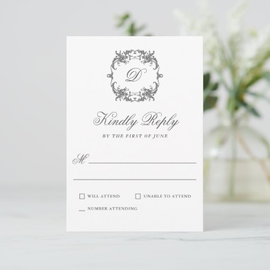 Einfache elegante Monogram Classic Wedding RSVP (Stehend Vorderseite)