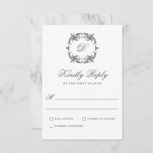 Einfache elegante Monogram Classic Wedding RSVP (Vorne/Hinten)