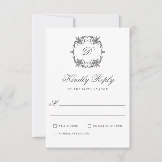 Einfache elegante Monogram Classic Wedding RSVP Karte (Vorderseite)