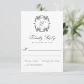 Einfache elegante Monogram Classic Wedding RSVP Karte (Stehend Vorderseite)