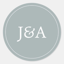 Einfache Elegante Monogram Dusty Blue Umschlag Auf Runder Aufkleber