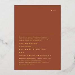 Einfache elegante Monogram Gold | Terracotta Folieneinladung