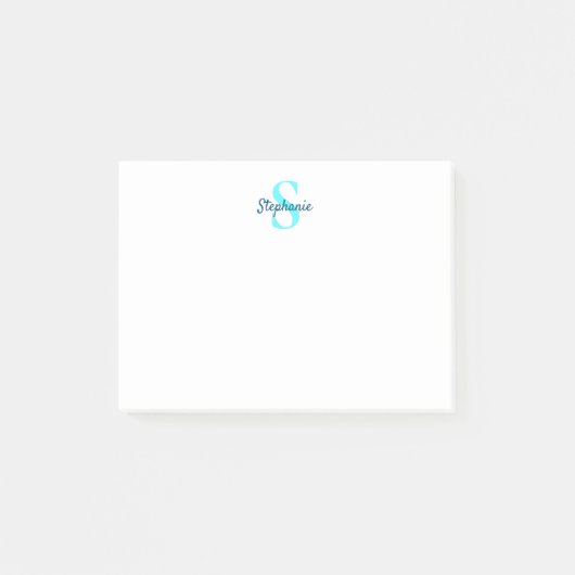 Einfache elegante Monogram Name Aqua Blue Post-it Klebezettel (Vorderseite)
